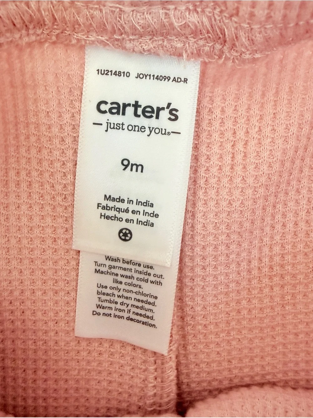 Carter's Baby Girl Pink Waffle Knit Thermal Set 9M Long Sleeve Top Pants New